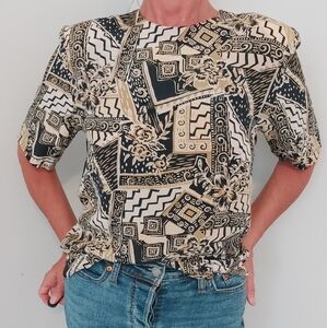 Women's Silk Patterned Short Sleeve Spenser Jeremy Blouse Size M